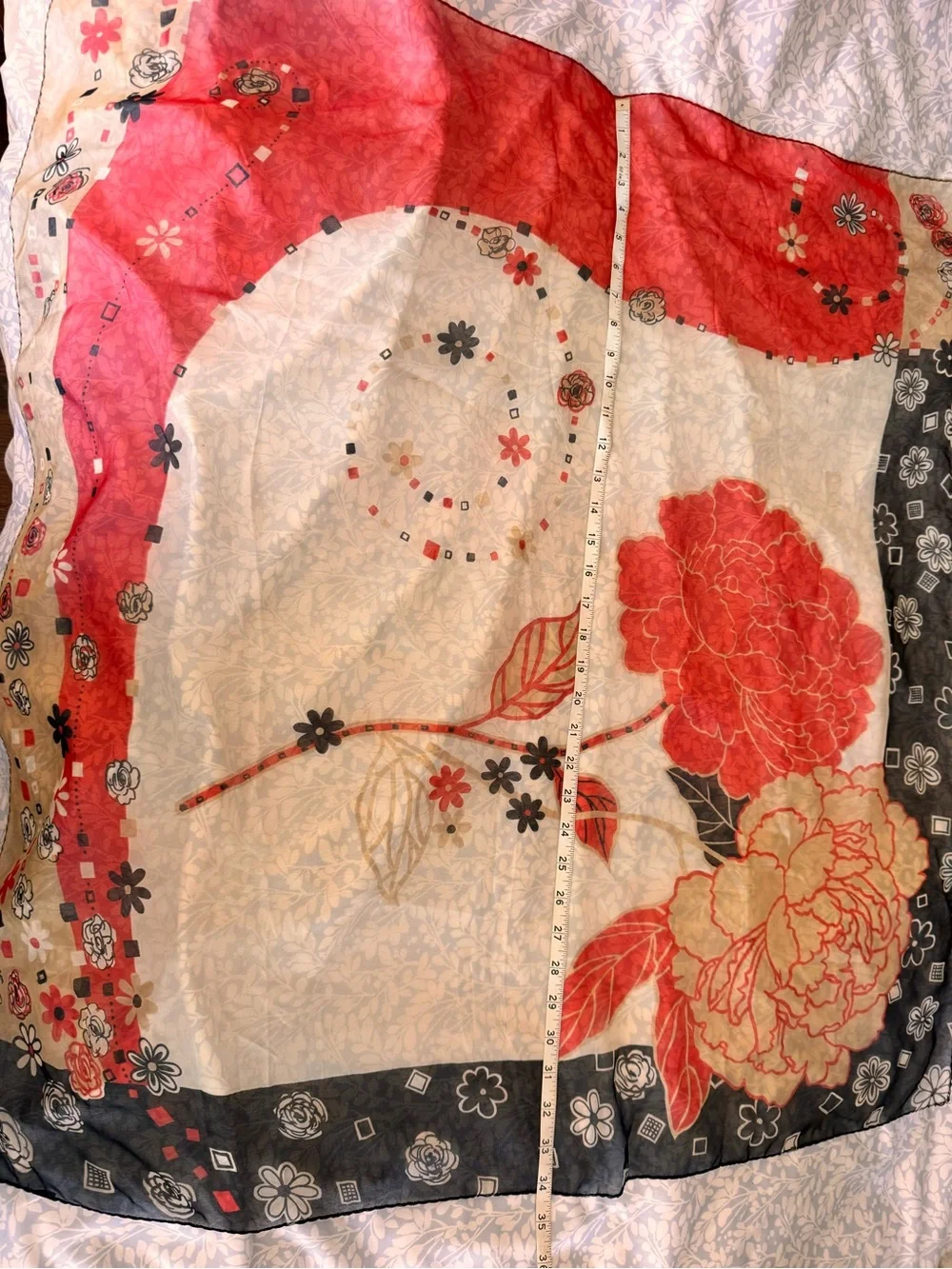 Floral Print Women's Scarf in Black, Cream & Coral.